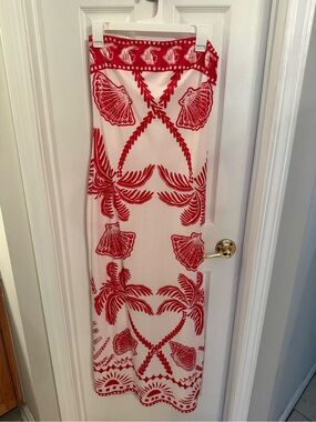 Red & White Tropical Print Maxi Dress
